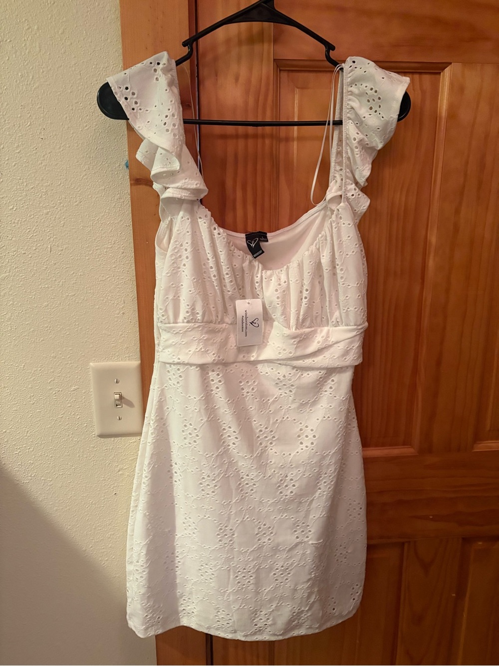 Windsor White Eyelet Ruffle Strap Mini Dress